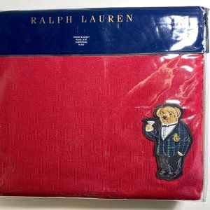Ralph Lauren Alsten Teddy Bear Cotton Throw Blanket Red 54x72 inches NEW